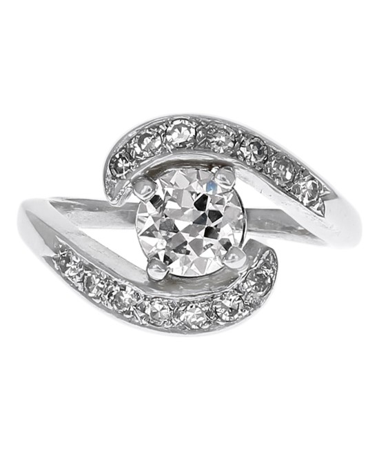 Diamond Bypass Engagement Ring in White Gold